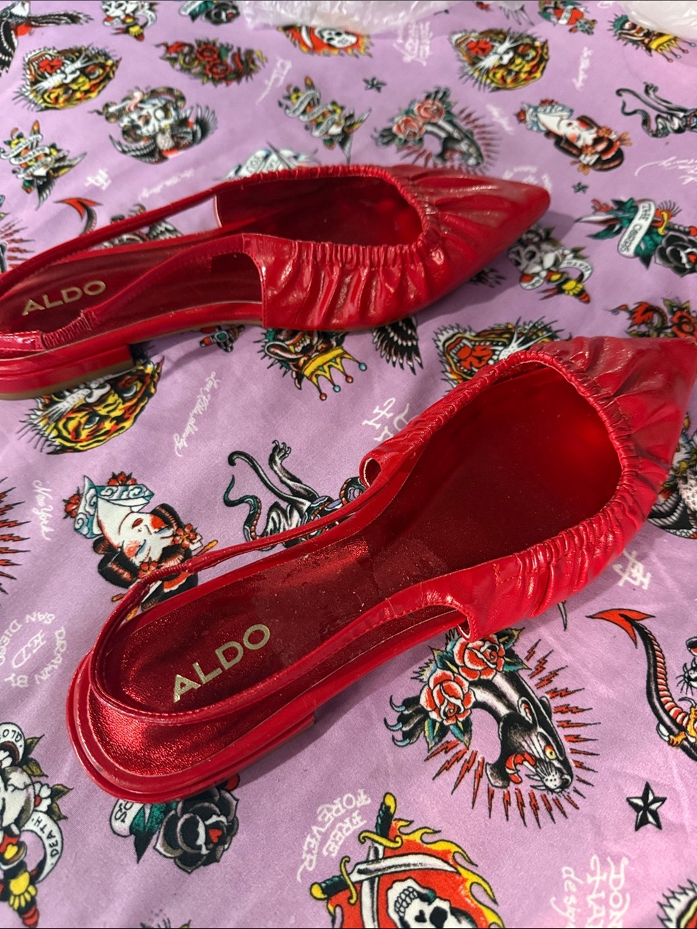 ALDO Red Ruched Pointed Slingback Flats